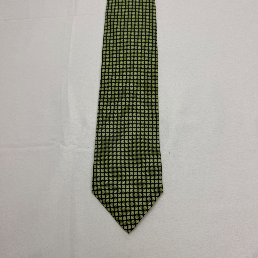 Brooks Brothers Tie 59"x3.75" Navy Green Geometric Square Pure Silk Made in USA